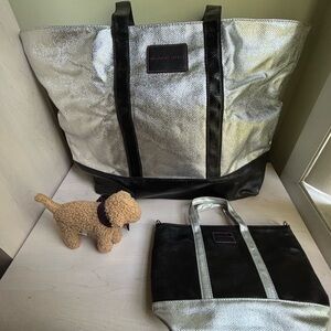 New Victoria’s Secret Black & Silver Tote w/ Matching Crossbody Bag Bundle Set